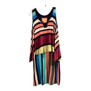 ANTHROPOLOGIE‎ Maeve  Layered Davina Dress Rainbow Stripe Swing Dress